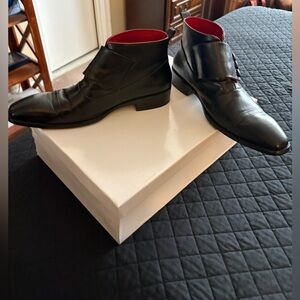 Men's Black Leather Chukka Boots with Red Interior Lining